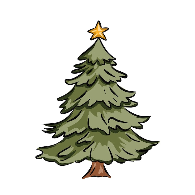 Vector hand drawn christmas tree decorated with a bright star on top perfect for holiday imagery