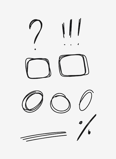 Vector hand drawn circle scribbles set and question mark exclamation point lines