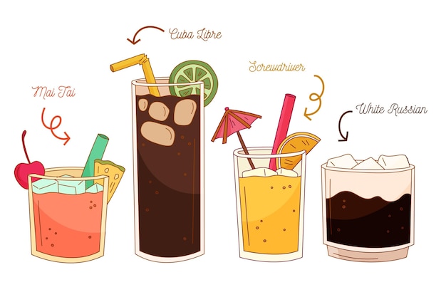 Vector hand drawn cocktail pack
