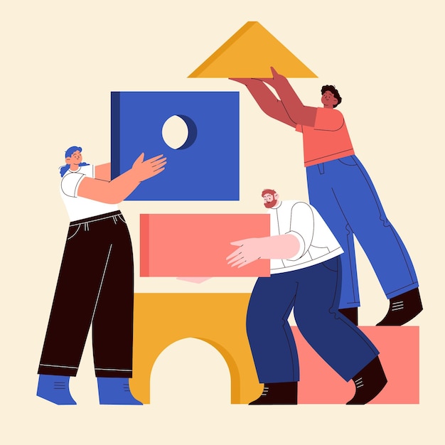 Vector hand drawn colorful teamwork concept