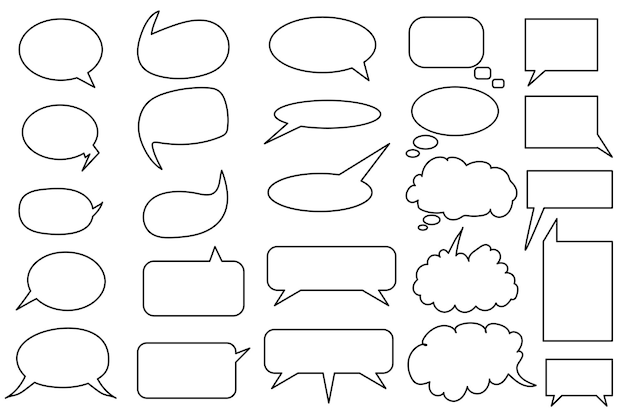 Vector hand drawn comic speech bubbles set
