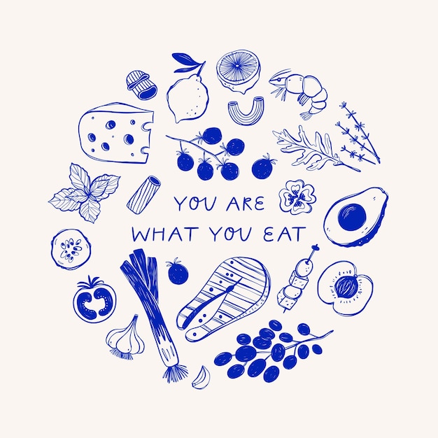 Vector hand drawn different mediterranean food set