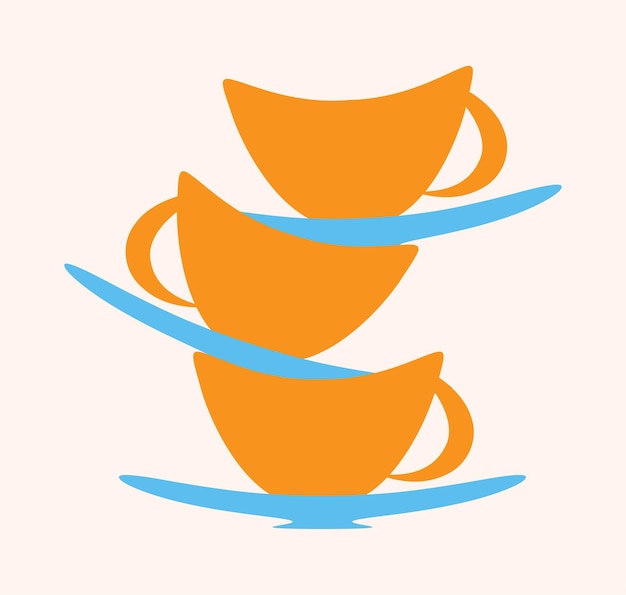 Vector hand drawn doodle style stack of cups and saucers