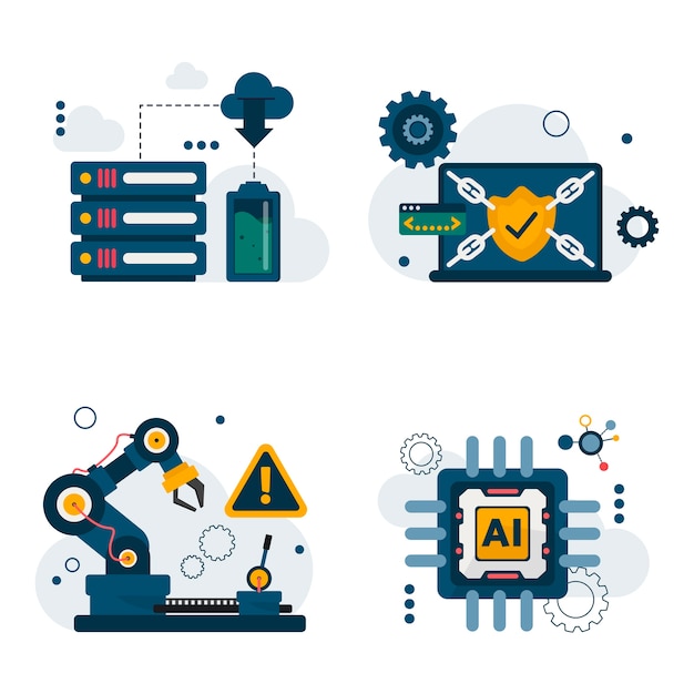 Vector hand drawn flat semiconductor composition set
