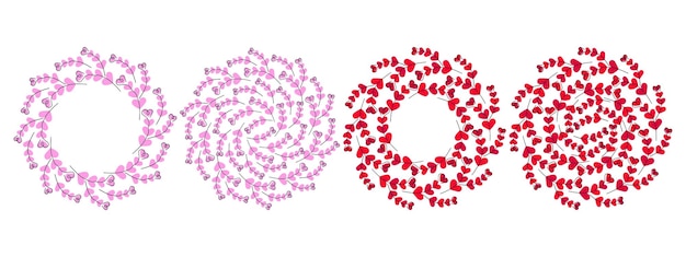 Vector hand drawn heart shape twigs valentines day circle frame border and backdrop copy space template set