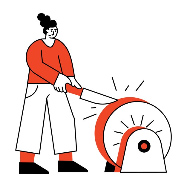 Vector a hand drawn illustration depicting a character sharpening tools carefully