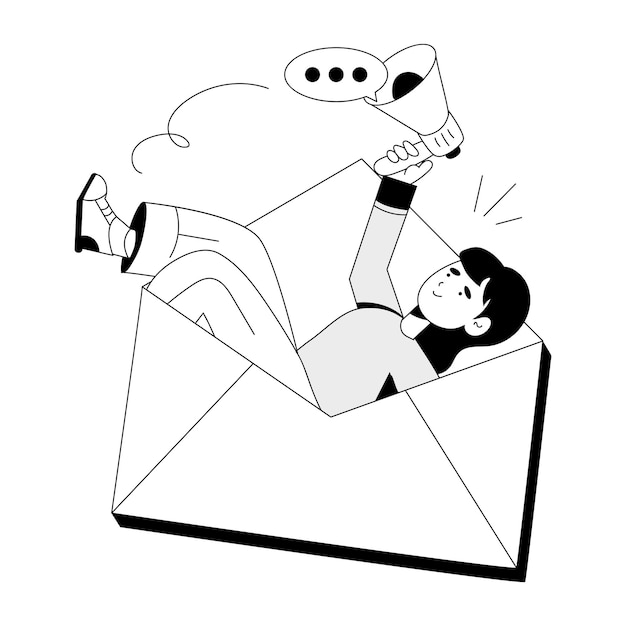 Vector hand drawn illustration depicting email communication