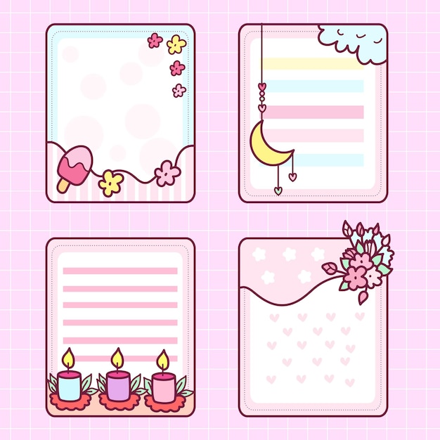 Vector hand drawn kawaii doodle scrapbook notes illustrations