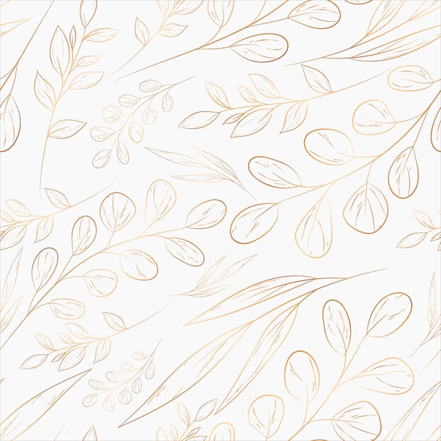 Vector hand drawn minimal gold floral seamless pattern