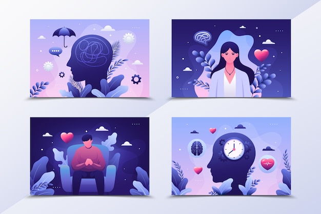 Vector hand drawn psychology concept cards set