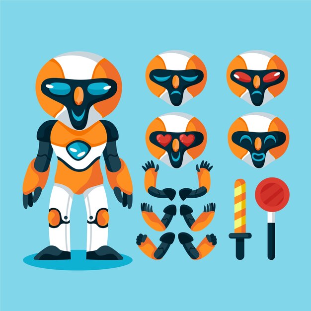 Vector hand drawn robot character constructor illustration