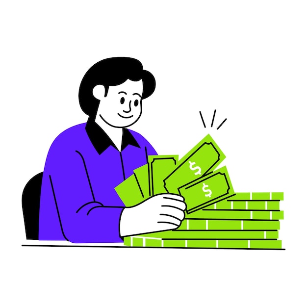 Vector a hand drawn style illustration of money counting