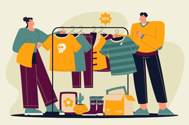 Vector hand drawn thrift store illustration