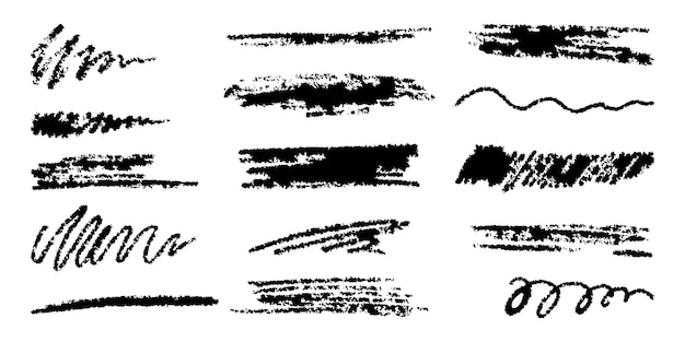 Vector hand drawn underlining elements brush with crayon effect chalk texture chalk stroke for highlighting