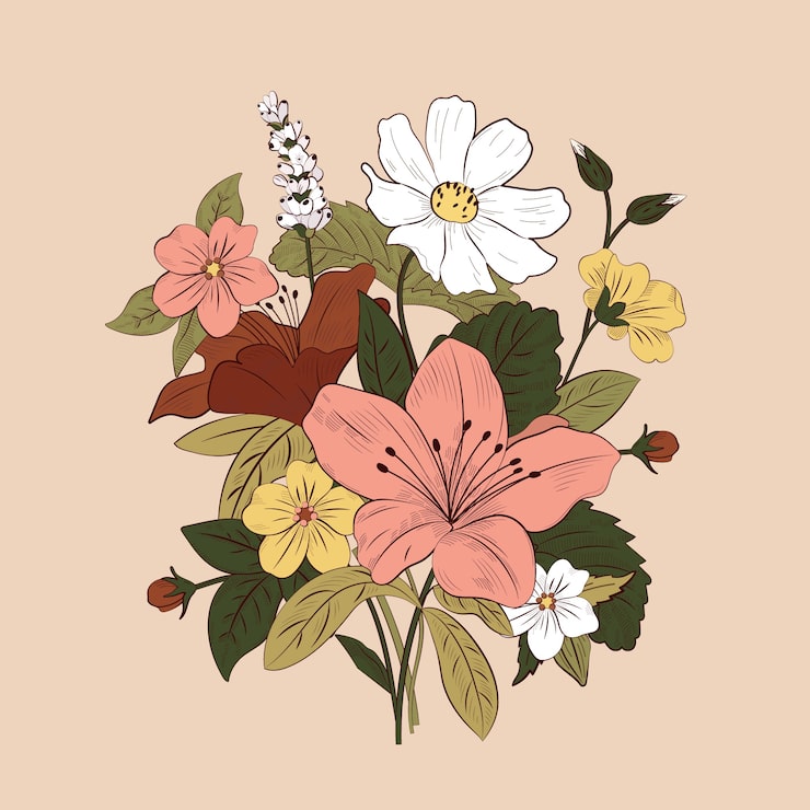 Vector hand drawn vintage flowers illustration