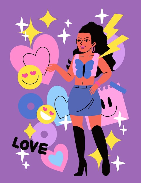 Vector hand drawn y2k  illustration