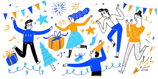 Vector hand drowning line art celebration fun party. vector illustration.