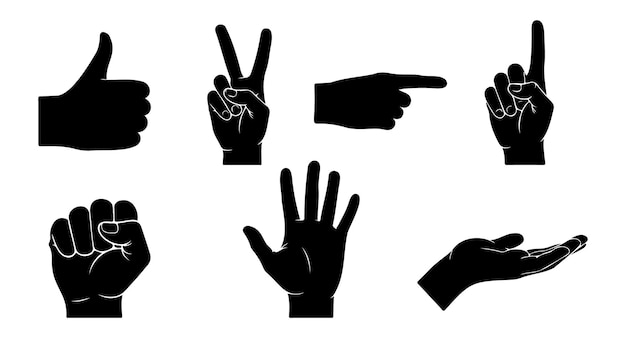 Vector hand gestures black silhouette hand gestures collection