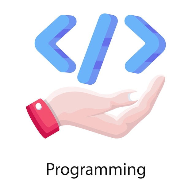 Vector a hand holding a blue and white coder with the word programming below it.