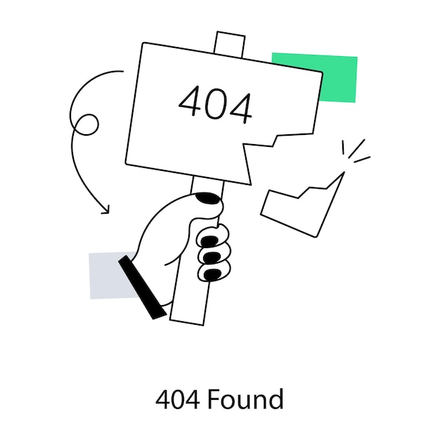 Vector a hand holding a sign that says 404 found.