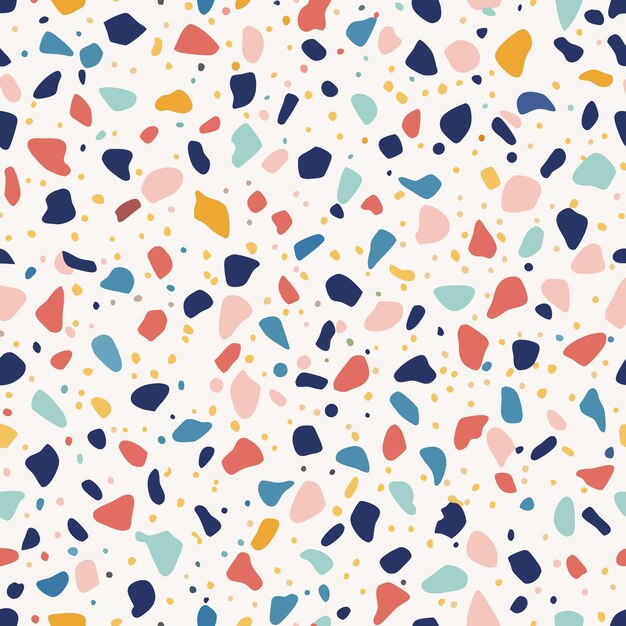 Vector hand painted colorful terrazzo seamless pattern on white background