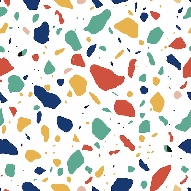 Vector hand painted colorful terrazzo seamless pattern on white background