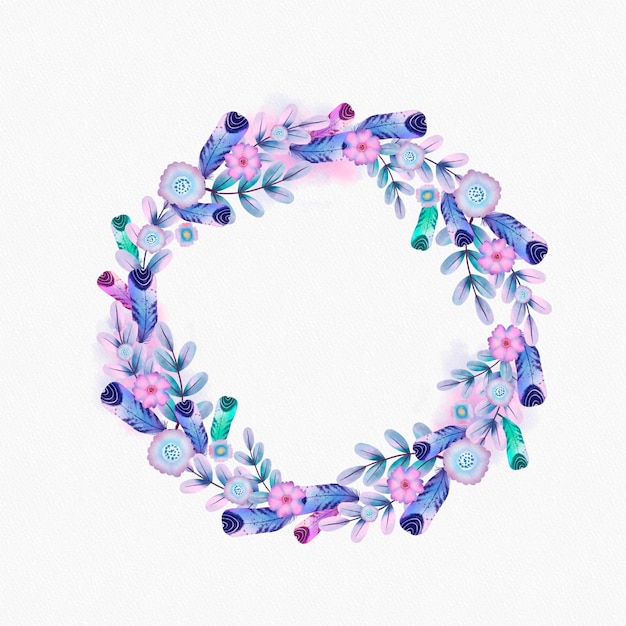 Vector hand painted watercolor floral boho frame