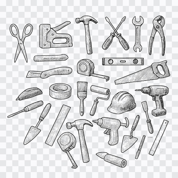 hand tools collection sketch