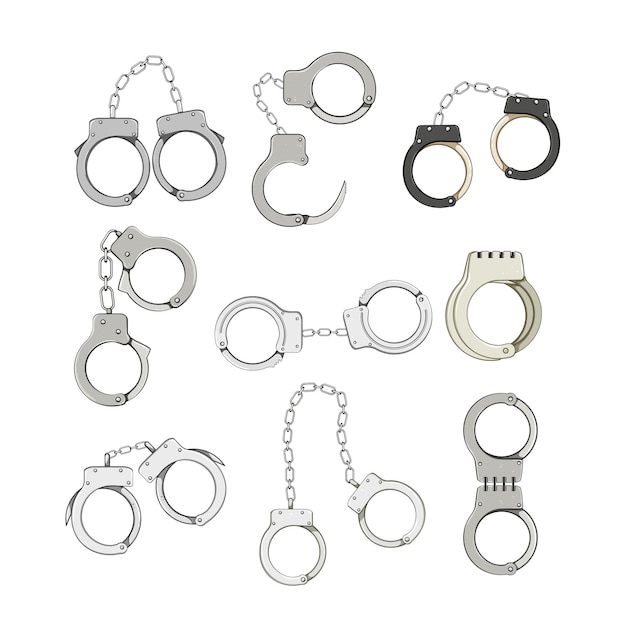 Vector handcuffs set cartoon vector illustration