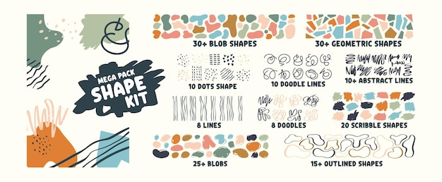 Vector handdrawn abstract shapes organic blobs lines pattern abstract scribble doodle blob shape design