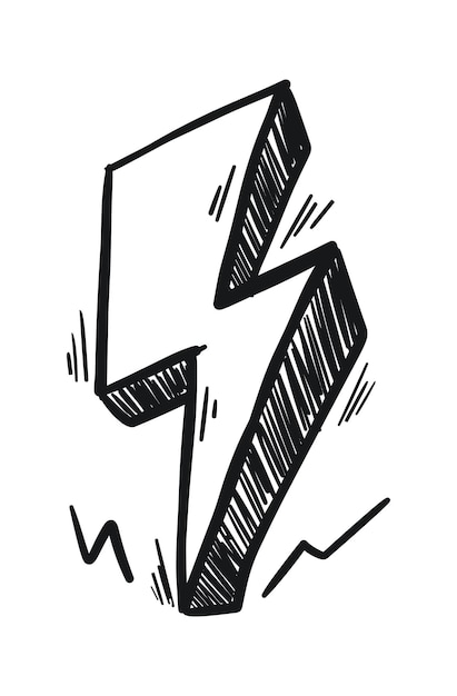 Vector handdrawn black and white sketch of a lightning bolt