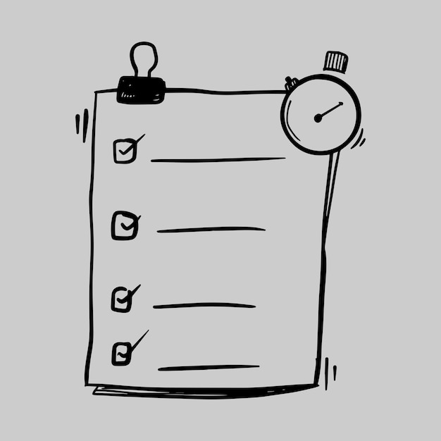 Vector a handdrawn image of a checklist with a timer suggesting a todo list or task management