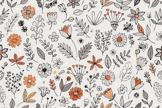 Vector handdrawn minimalistic nature floral doodle pattern