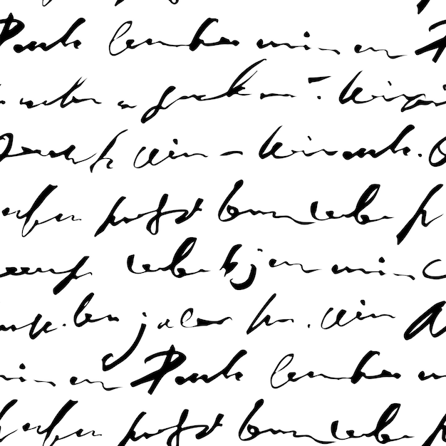 Vector handwritten abstract text seamless pattern vector monochrome script background