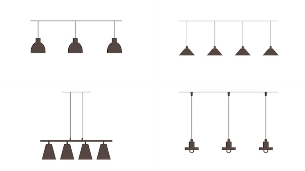 Vector hanging lamps icon set flat design style design interior element