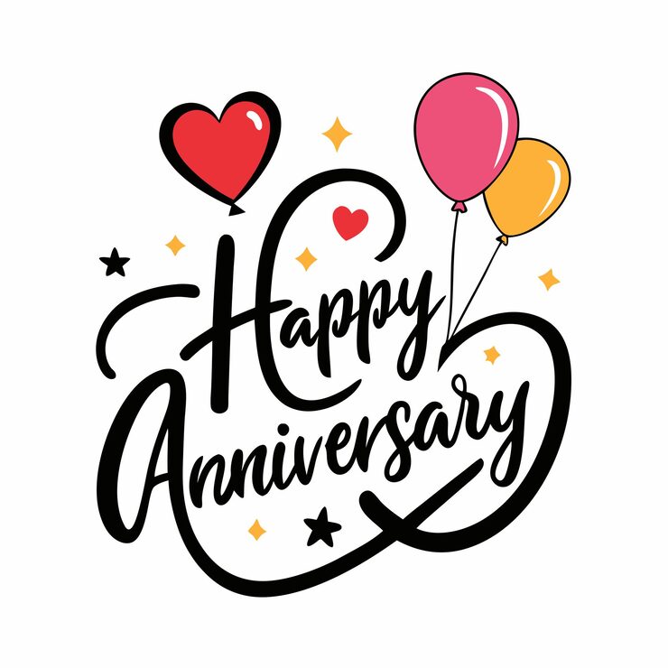 Vector a happy anniversary card with balloons and a heart on it