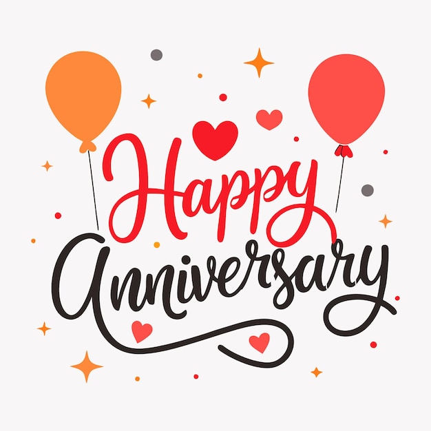 Vector a happy anniversary card with balloons and hearts on it
