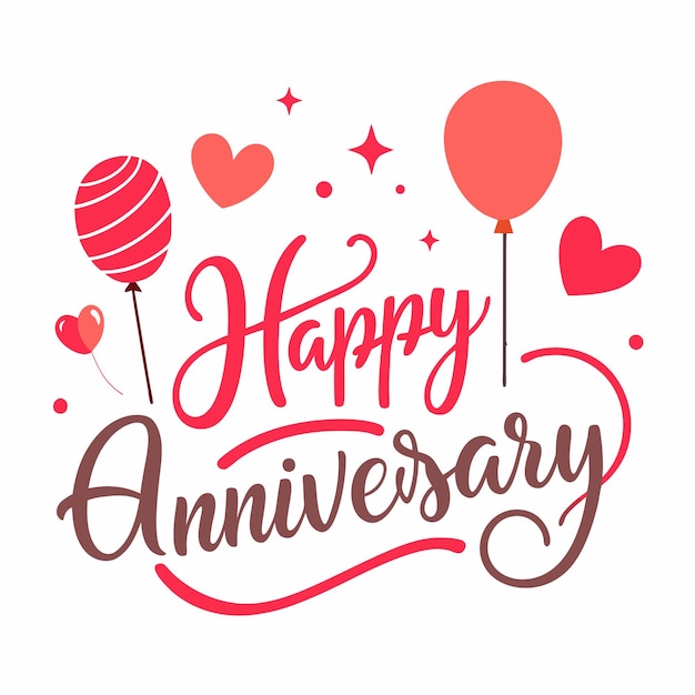 Vector a happy anniversary card with balloons and hearts