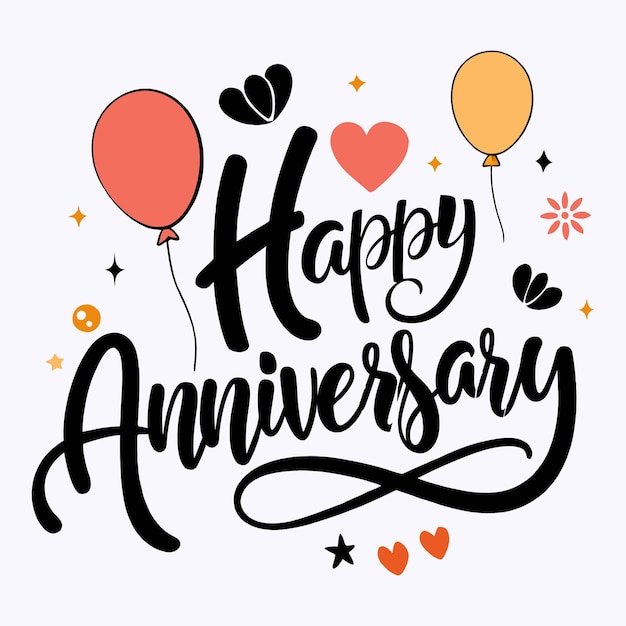 Vector a happy anniversary card with balloons and hearts