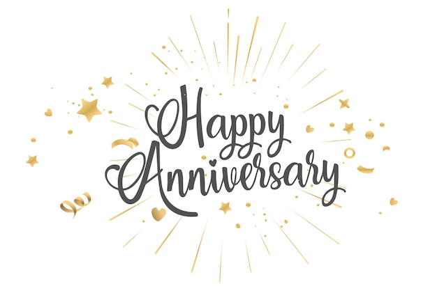 Vector happy anniversary lettering text banner lettering anniversary with golden festive