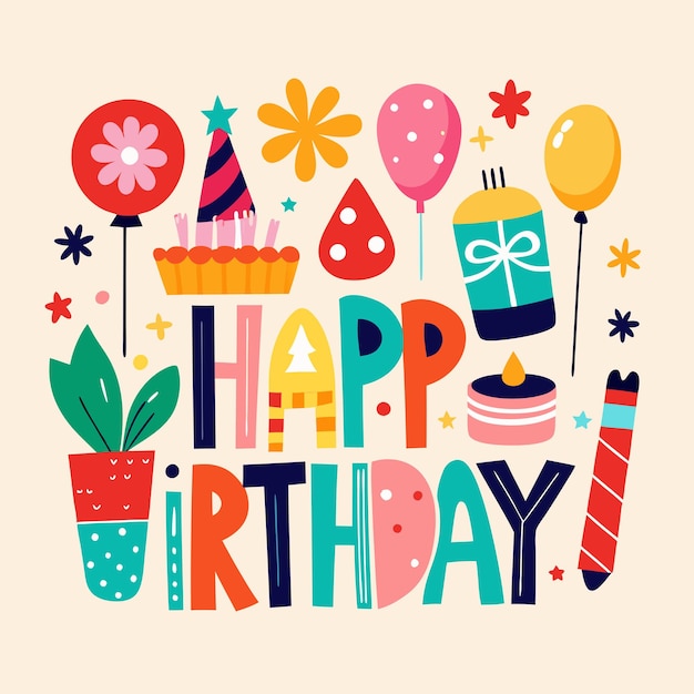 Vector happy birthday in script with a basic birthday element