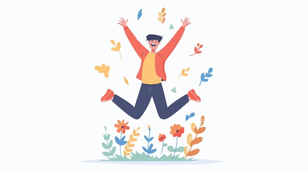 Vector happy boy jump landing page template