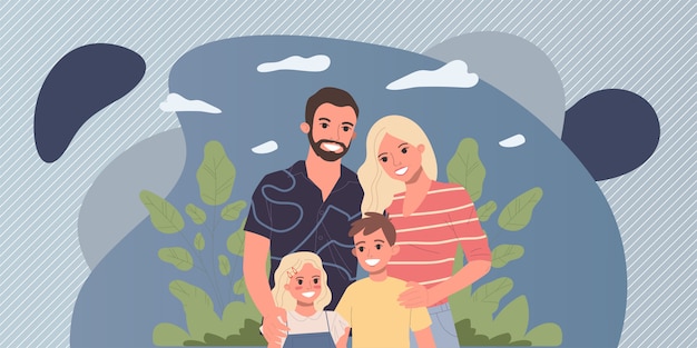 Vector happy family couple with kids