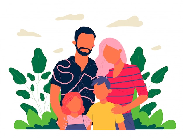 Vector happy family couple with kids