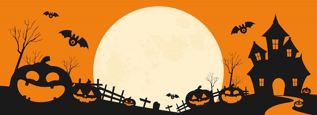 Vector happy halloween day background, pumpkin monster