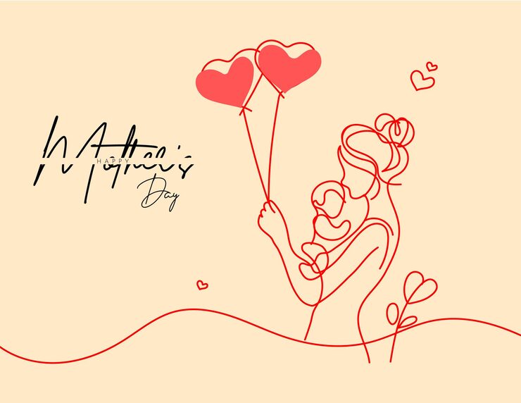 Vector happy mothers day greeting card mother and baby in love vector illustration