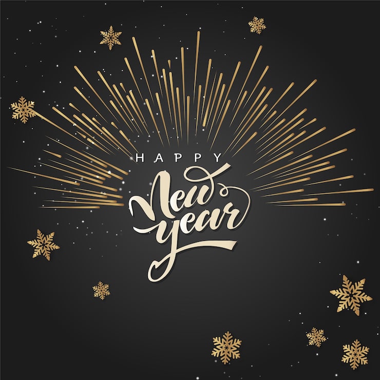 Vector happy new year background in black and gold vector template illustration design