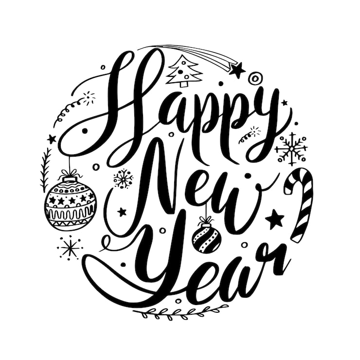 Vector happy new year circle lettering design vector illustration for christmas and new year greeting card poster and element for advertising promotion
