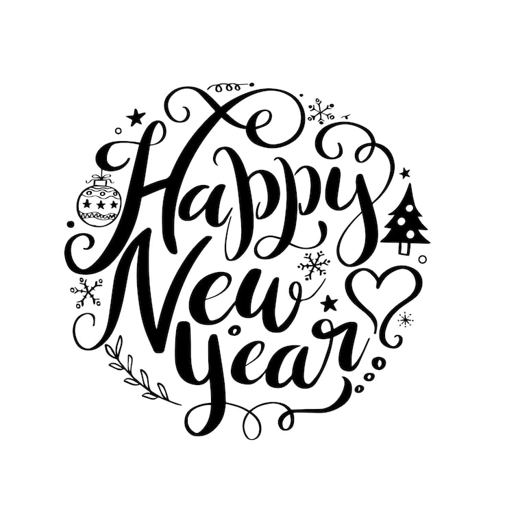 Vector happy new year circle lettering design vector illustration for christmas and new year greeting card poster and element for advertising promotion