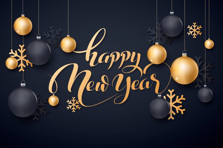 Vector happy new year gold and black collors place for text christmas balls 2020